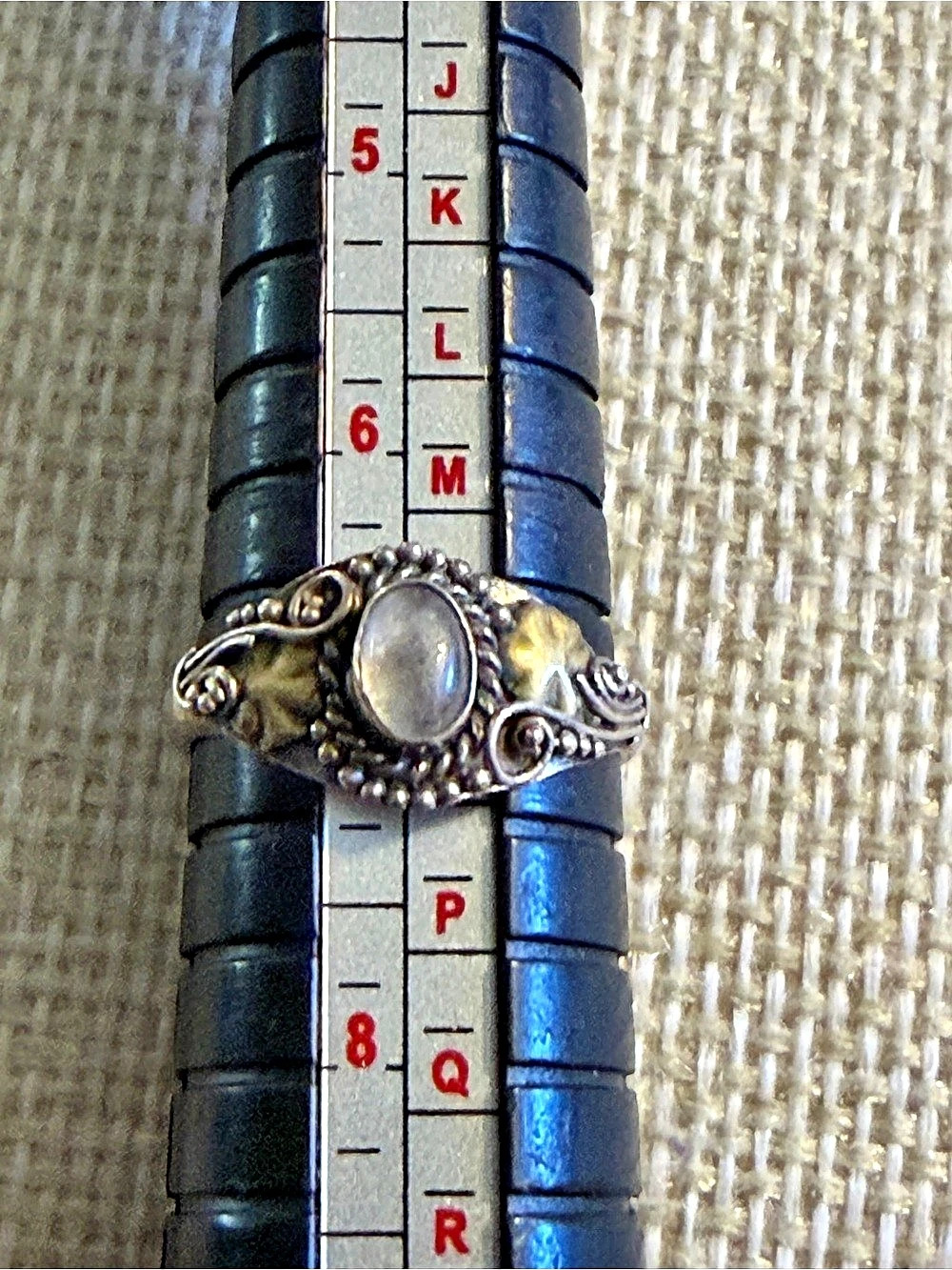 Vintage Sterling Silver Round Rainbow Moonstone Ring Size 7 #407